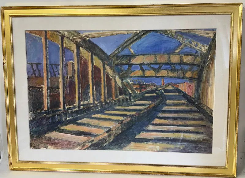 Jonathan Weinberg; 20thC. Modernist Oil - canal Street Bridge, NYC Signed (1 of 6)