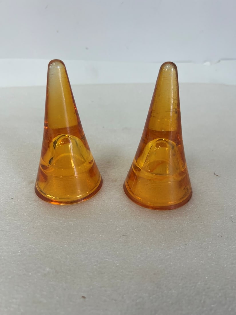 Amber Art Glass Cones (2): 4 1/2" H