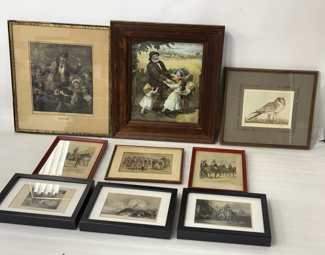 Nine(9) Miscellaneous Framed Prints: as pictured. Various sizes