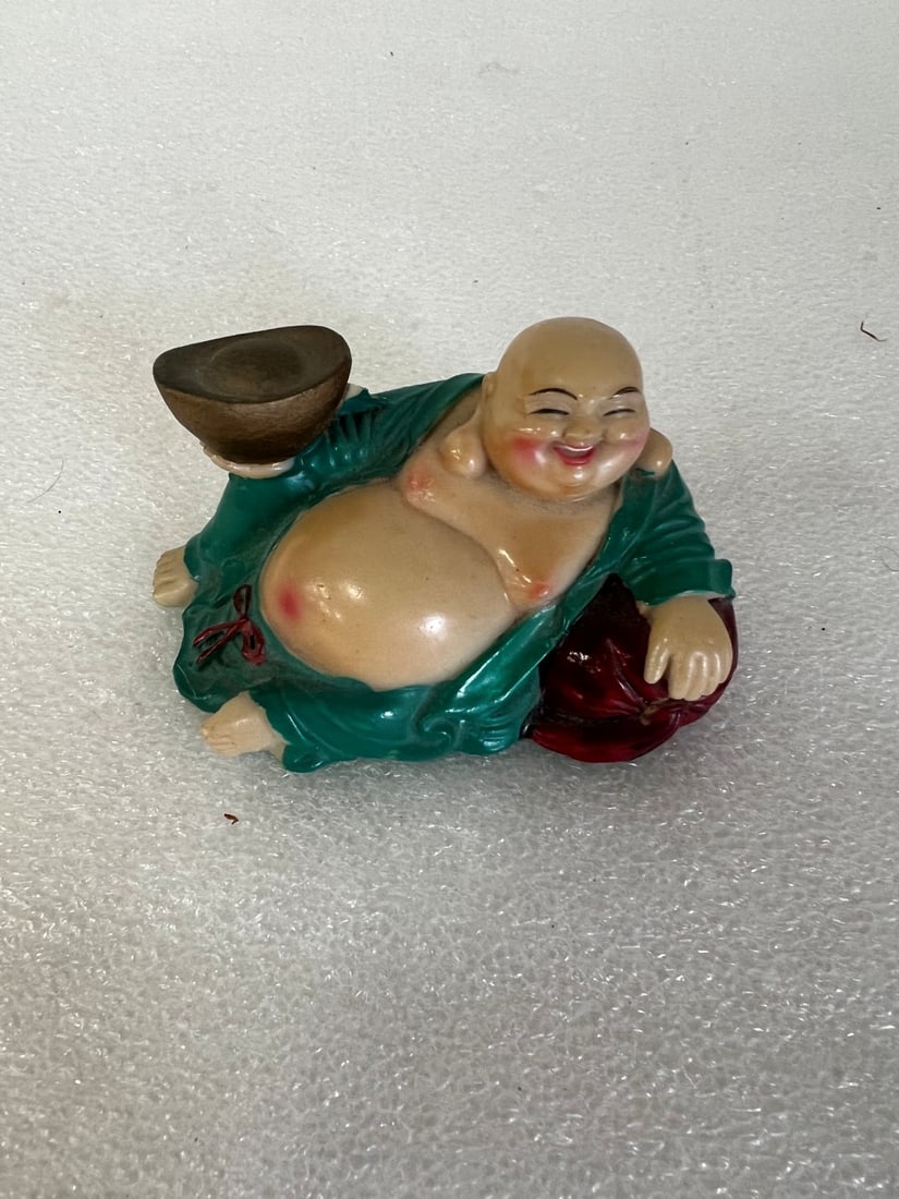 Pottery Buddha Figure: 2" H by 3 1/2" W