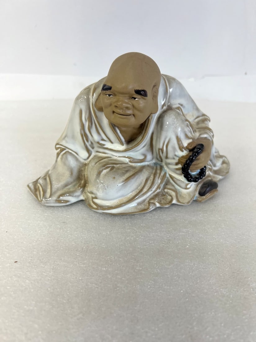 Antique Pottery Figure of a Buddha: 5" H by 8 1/2" W Marked at the Bottom