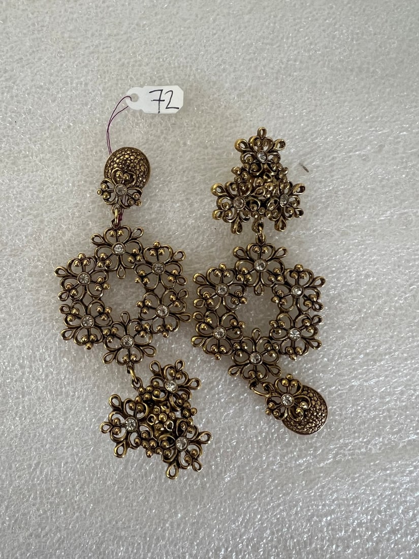 Barrera Sgd. Brass & Crystal Earrings: Clip/ Signed. 4 1/2"L