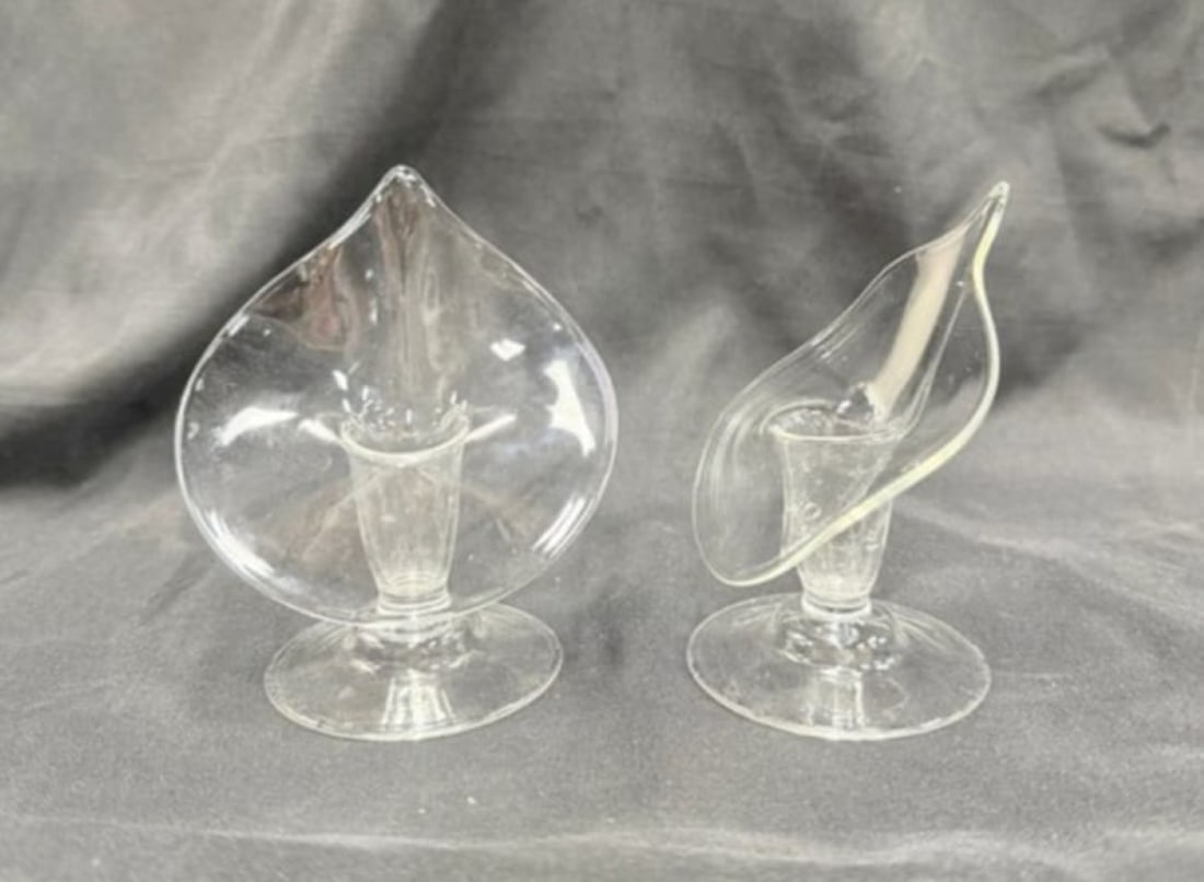 Vintage Hand-blown Clear Glass Jack In The Pulpit Candle Holder (2): both are 4.5"H.