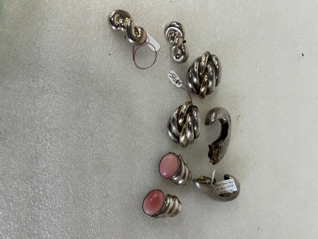 Vintage Sterling Silver Earrings (4 pr.): All marked Sterling. All Clip. One pr. with pink stones. Four pr. in the lot.