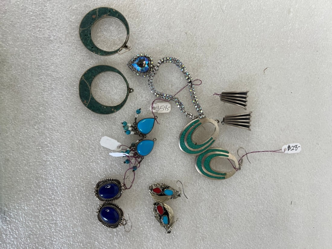 Amy Jp New York Signed Earrings & Tom Hawk Earrings other Sterling (7): Marked and signed with name of makesr and Sterling Seven pr. of earrings in the lot,