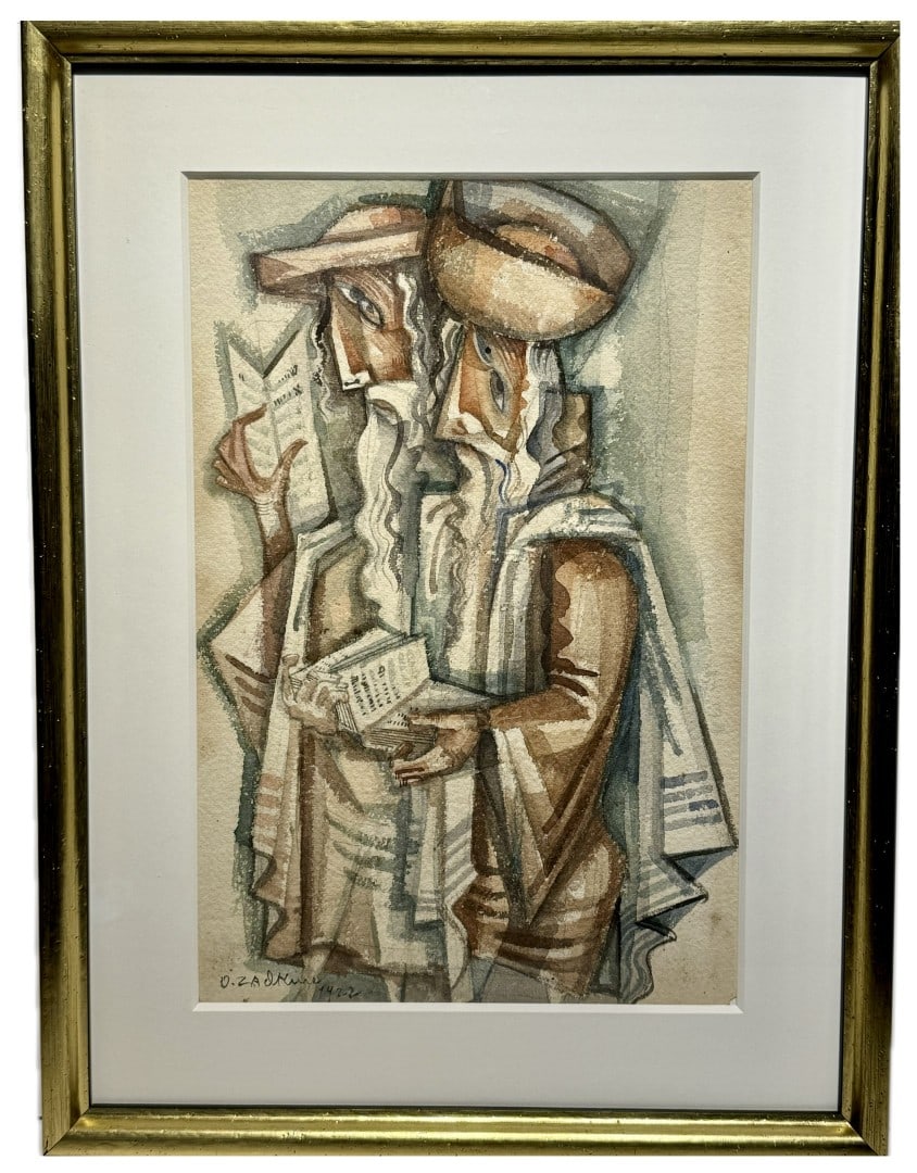 Ossip Zadkine; Important 20thC Cubist Watercolor The Rabbis Signed &Dated 1922: Ossip Zadkine(1890-1967); Important 20thC. Cubist Watercolor on paper. "The Rabbis". Signed and Dated 1922 lower left; 14.5in. x 10in.(image), 20in. x 15in.(framed) A Magnificent early work by an