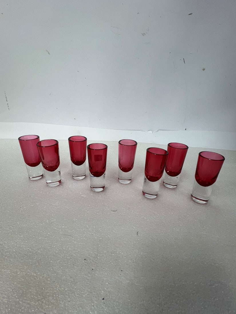 Czechoslovakia Shot Glasses, Cranberry (8): 3 1/4" H Eight in the lot.