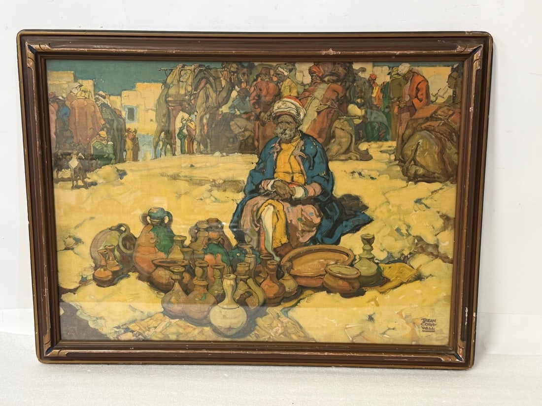 Dean Cornwell; Vintage Framed Print: Vintage framed print. The Pot Seller of Bethlehem. After American Illustrator, Dean Cornwell; 24in. x 31in.