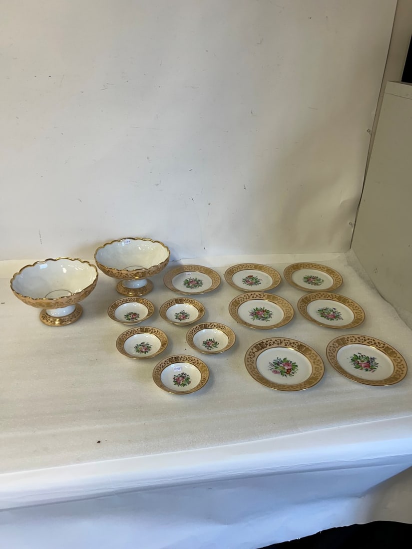 Antique China Compotes (2) and Plates (12) Fourteen pcs. in the lot (1 of 2)