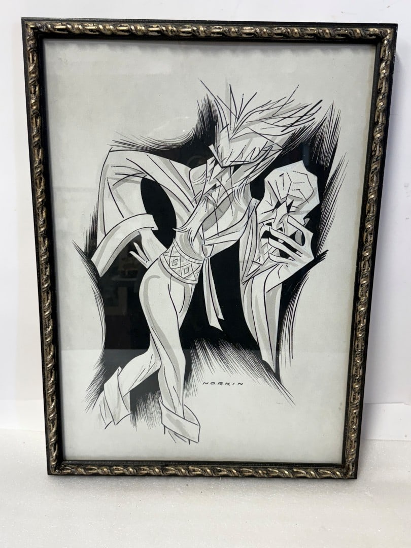 Samuel Norkin; American Illustration Ink Drawing Signed: Ink on artist's board. Leminy Snicket. Signed;21in. x 15in.(image), 22.5in. x 16in.(framed)