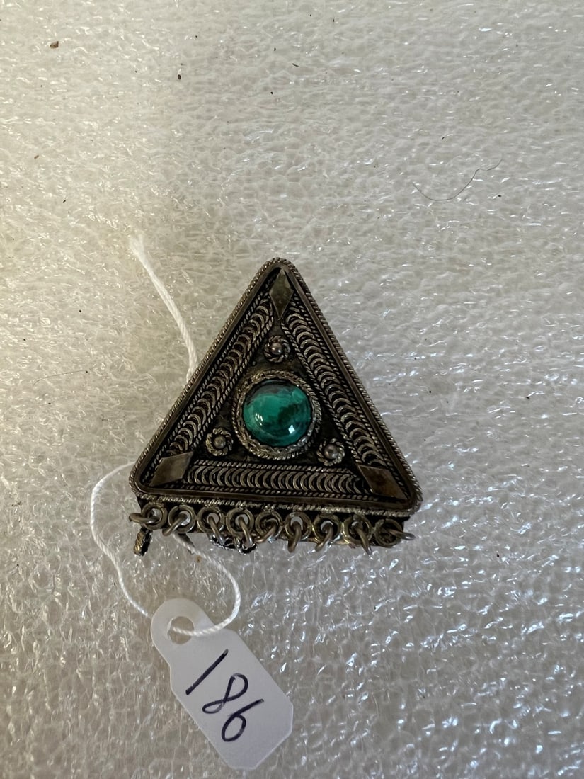 Sterling Silver and Turquoise Brooch/Pendant: Israeli. Marked 925. 2"H.