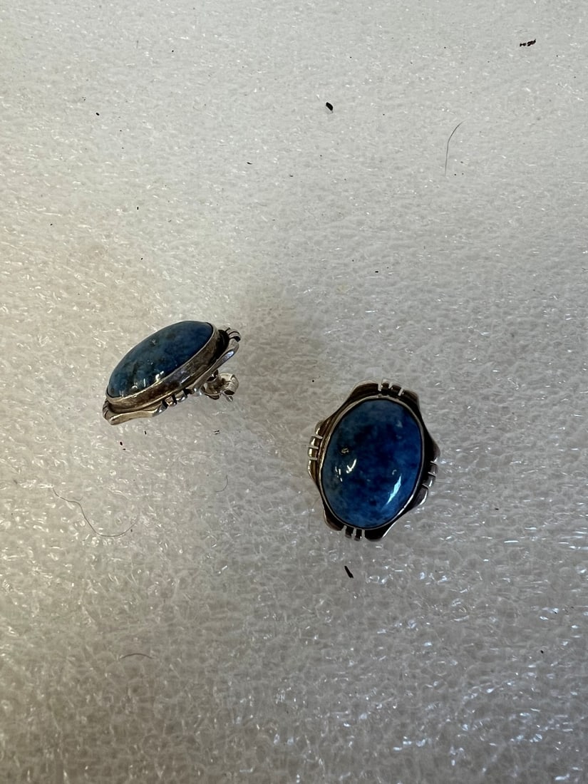 Sterling Silver and Turquoise Earrings: Marked 925. For pierced ears.