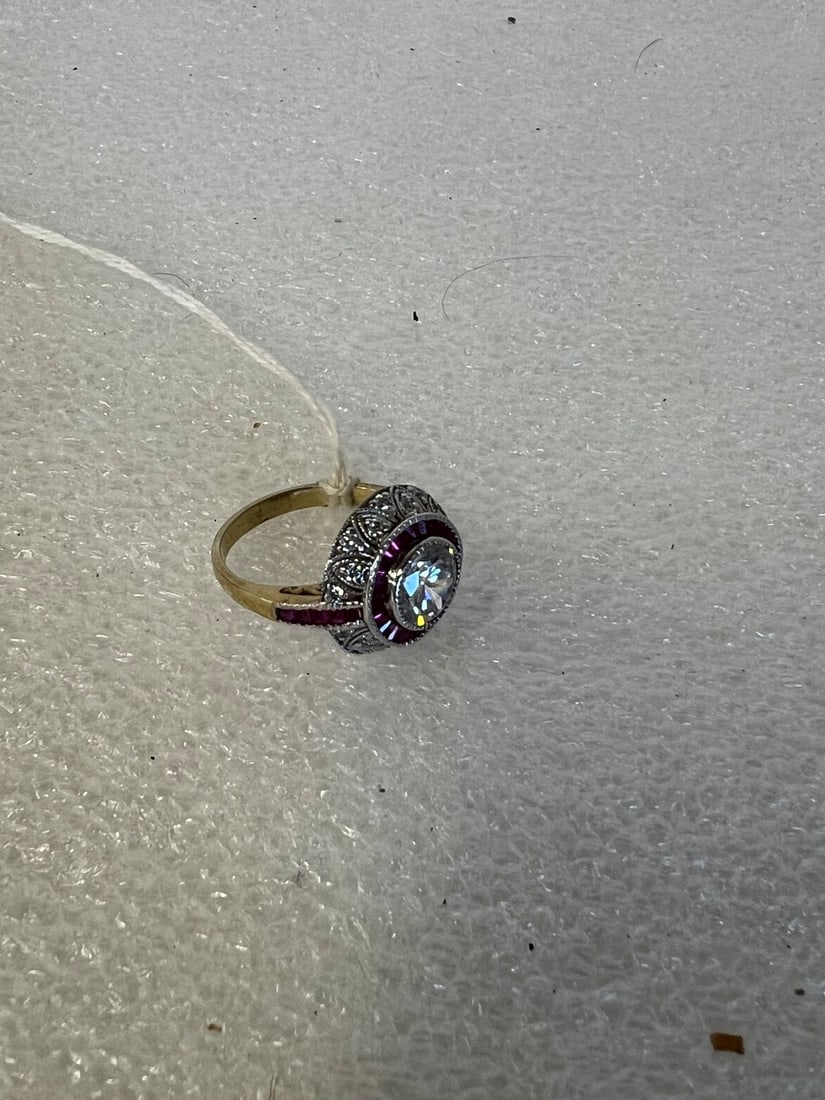 Sterling Silver Crystal and Ruby Art Deco Ring (1 of 1)