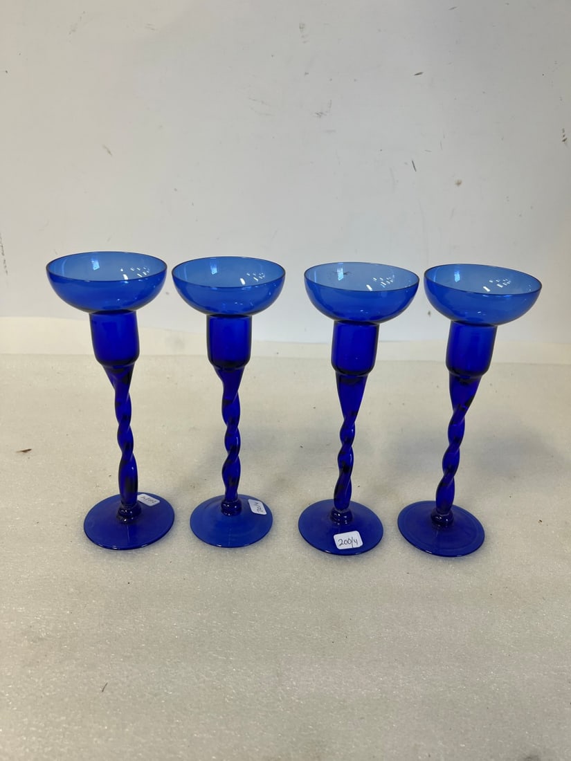 Tall Stemmed Cobalt Blue Candle Holders(4): 4 in the lot. 8"H.