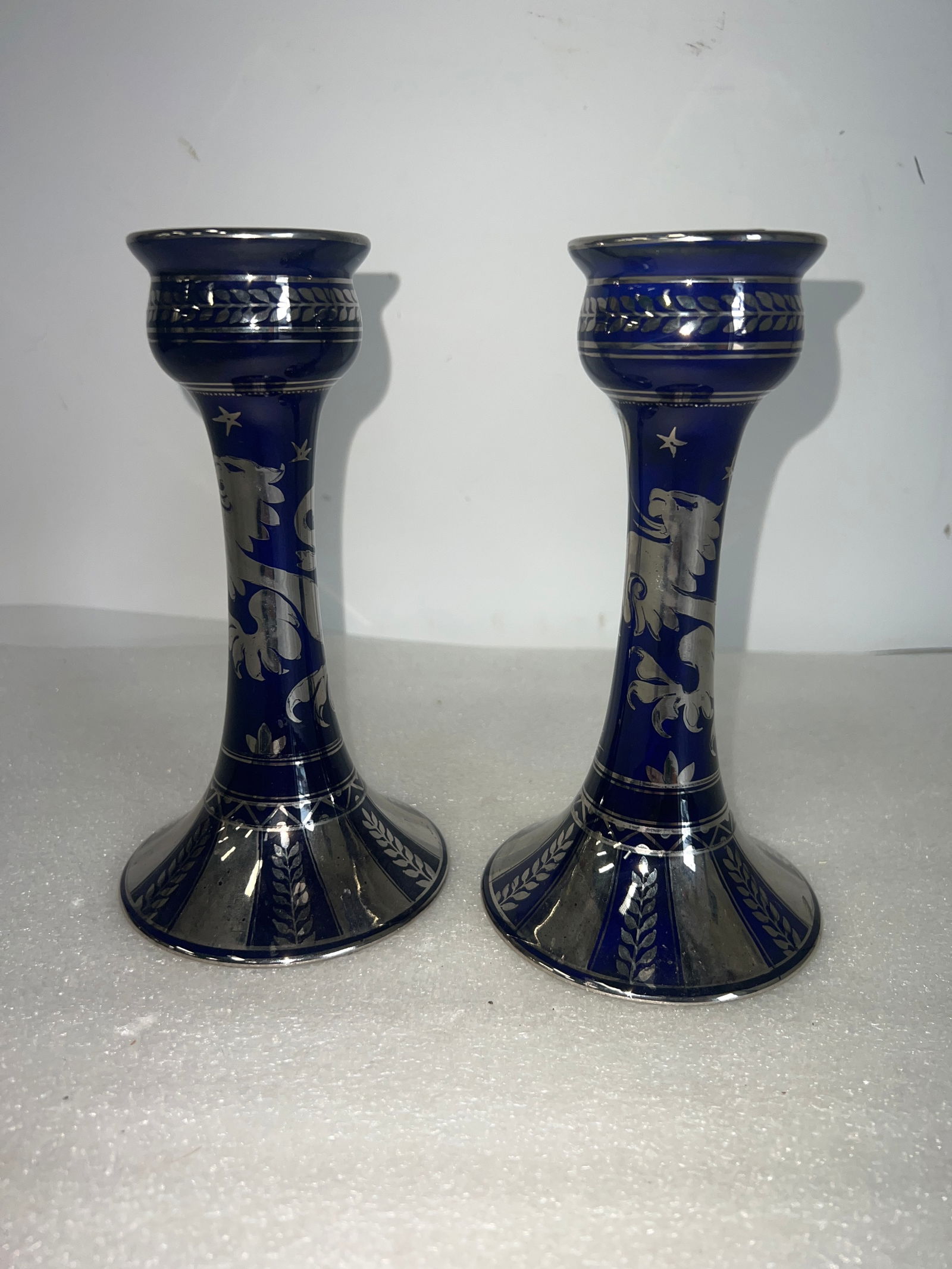 Grimwades English Silver on Cobalt Candlesticks Pr..: 7 34"