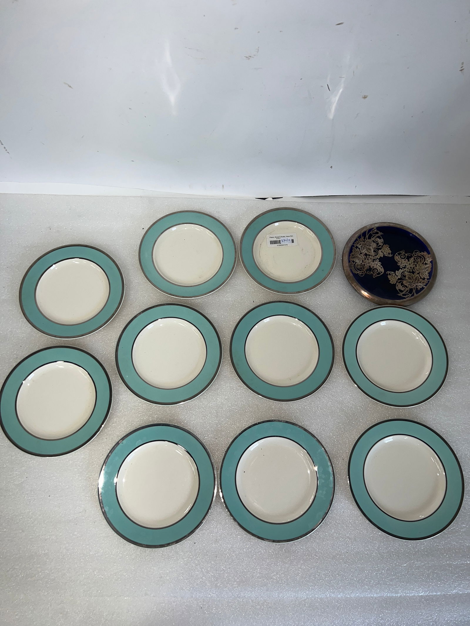 Silver Overlaid Porcelain Coaster & Ten Serving Plates (11): 6 1/2"D (coaster) and plates