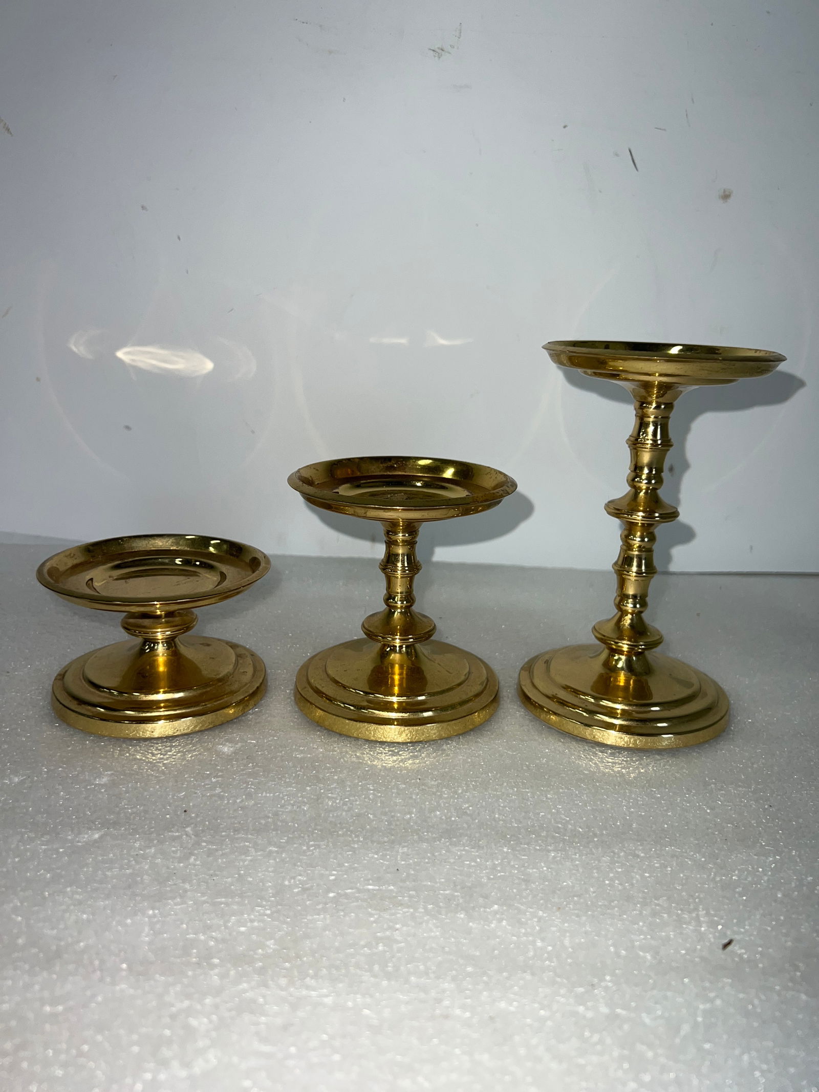 Collector or Dealer's Lot of Brass Stands (3): 5 3/4" to 2 1/4" Three in the lot.