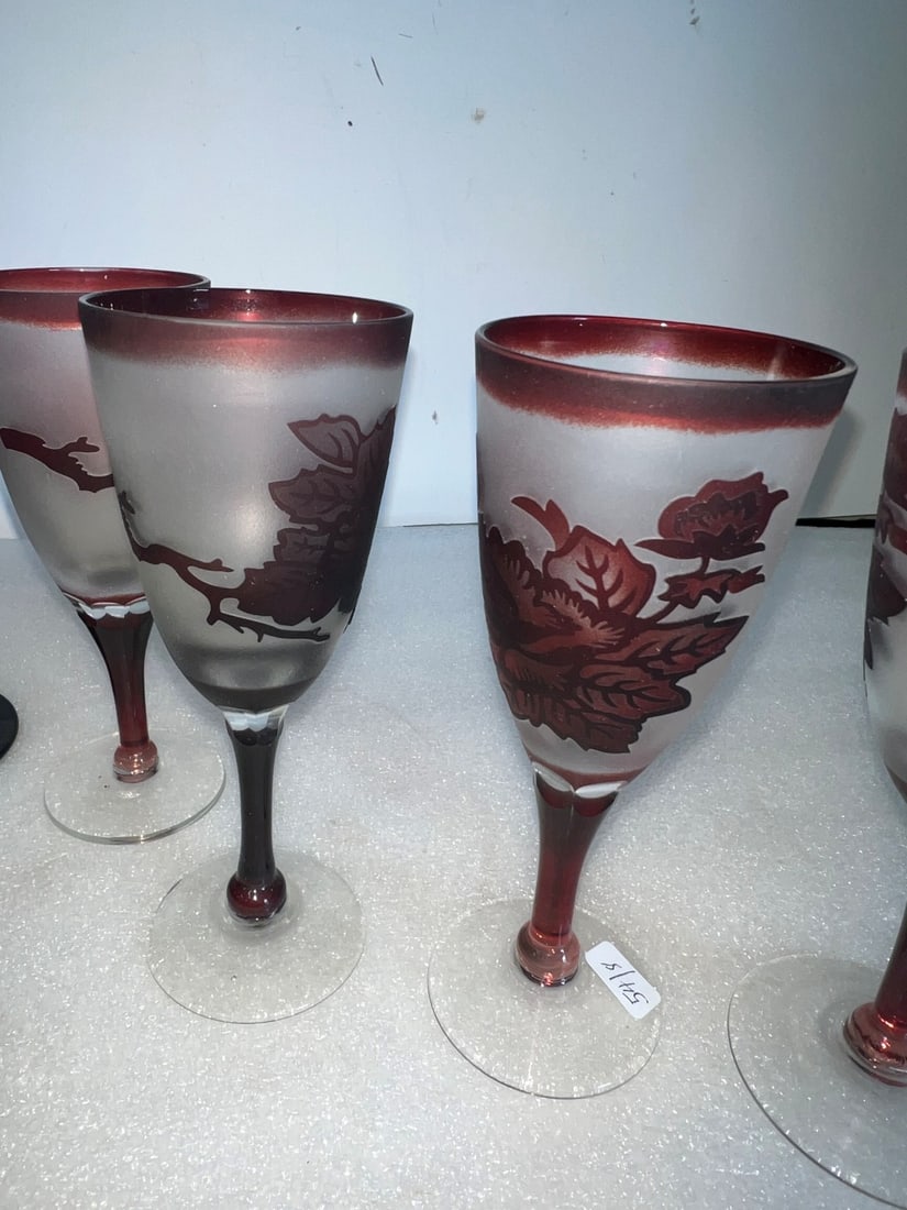Ruby Glass & Ruby & Frosted Stemware. (8) - 3