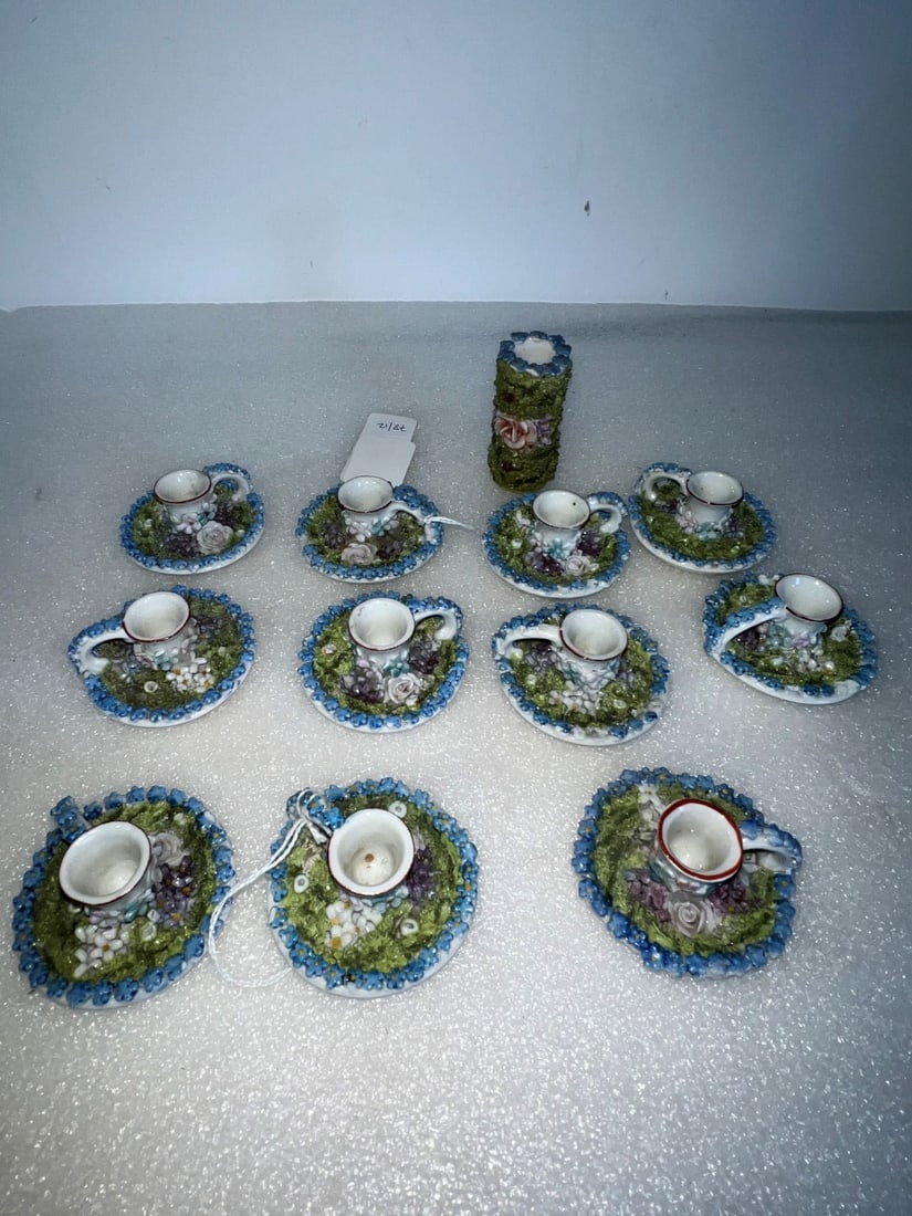 German Hand Painted Candlesticks & Match Holder (12) (1 of 2)