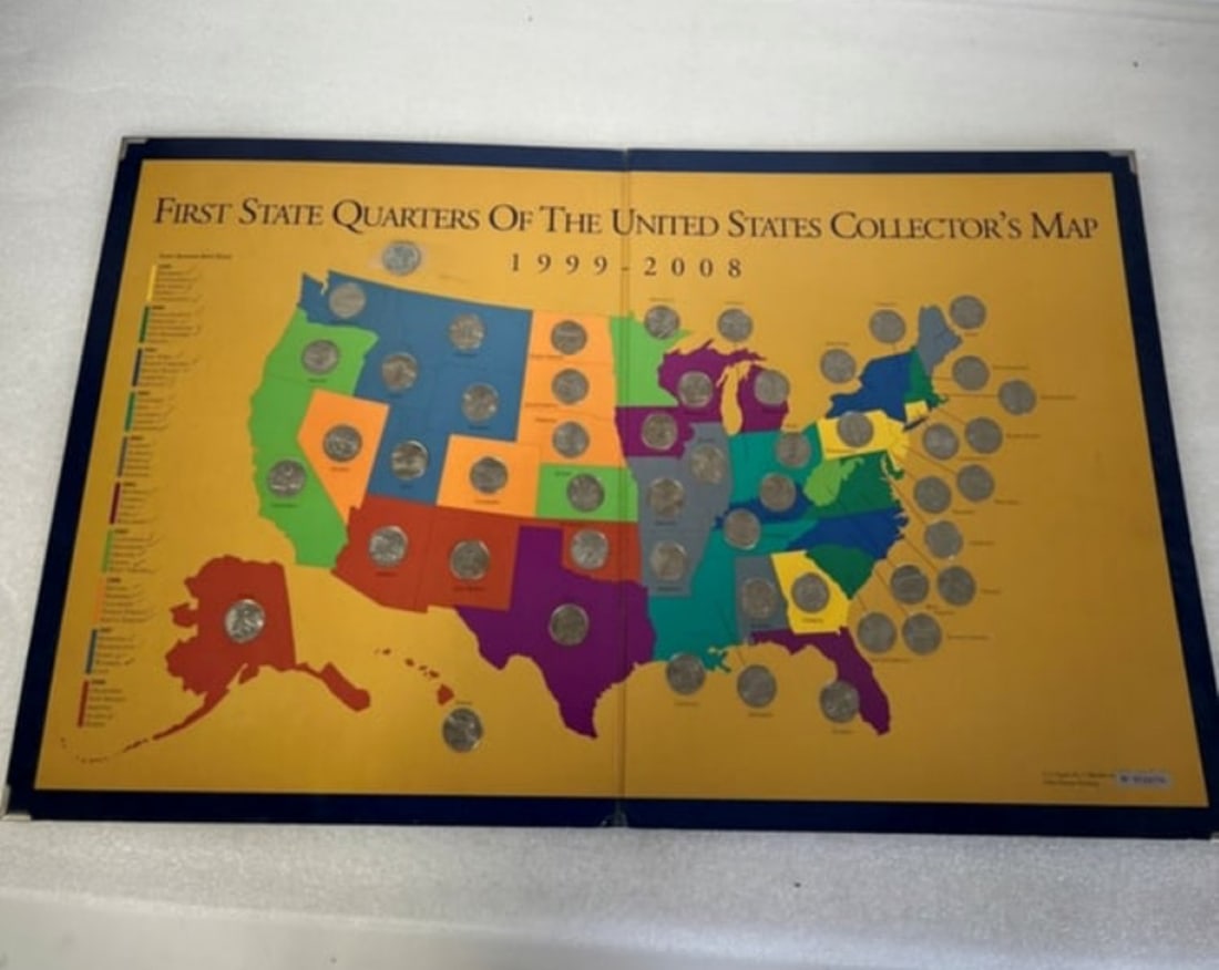 First State Quarters of the United States Collectors Map 1998-2008: 1999-2008 Complete with all appropriate coins, no substitutions.