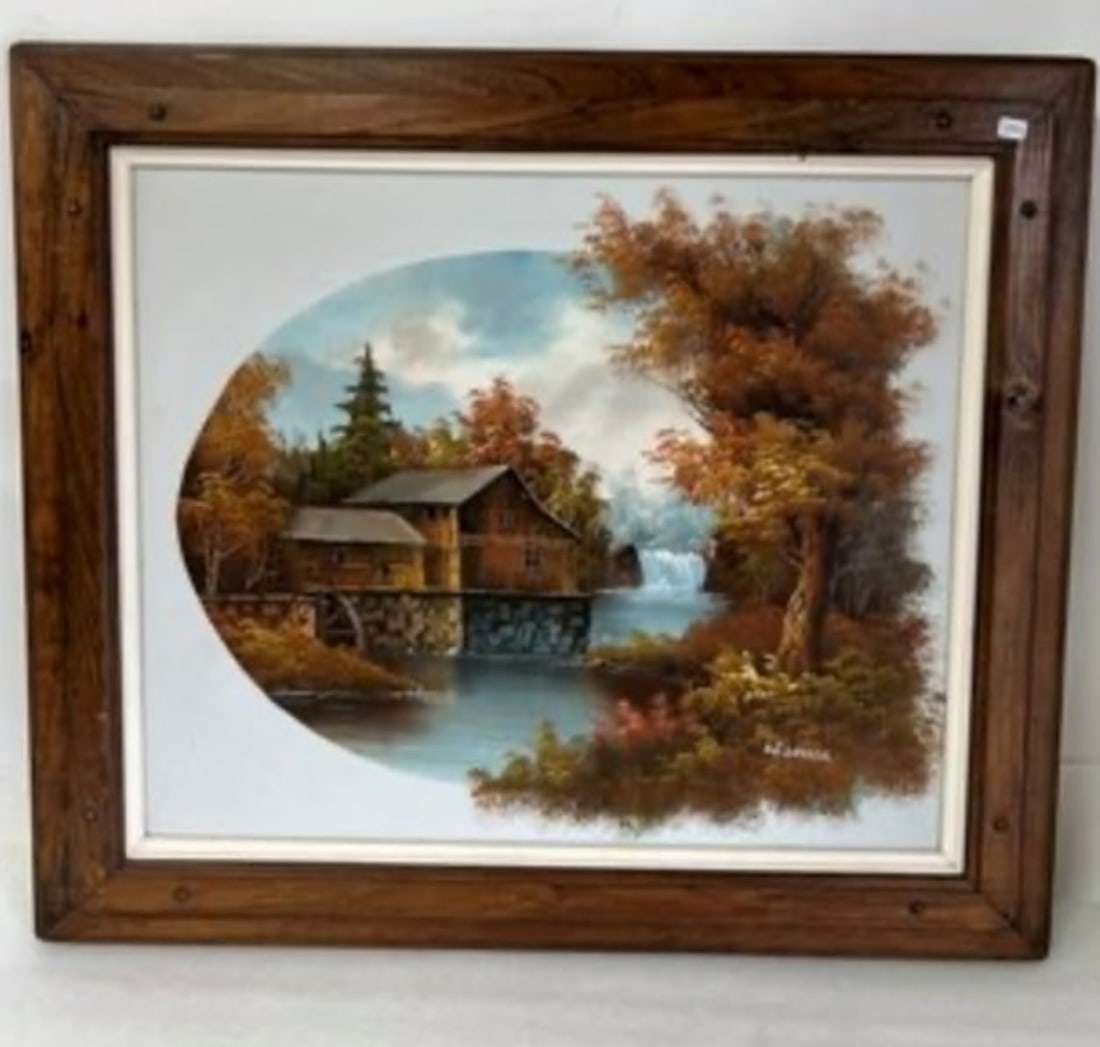 Large Mill House Painting: Framed. 26"H by 30.6"W