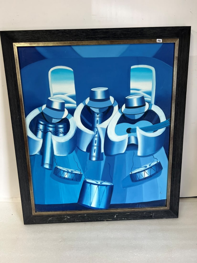 Oil on Board. Modernistic Musicians Sgd. (1 of 2)