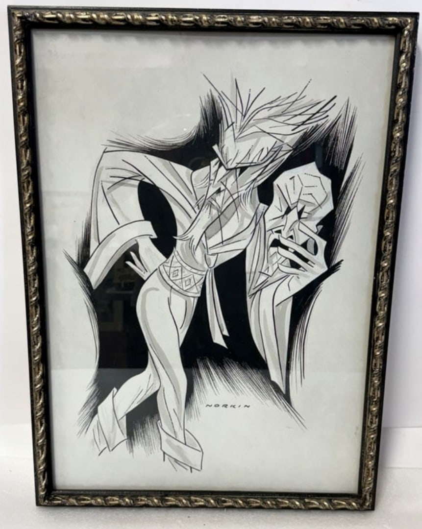 Samuel Norkin; American Illustration Ink Drawing Signed: Ink on artist's board. Leminy Snicket. Signed;21in. x 15in.(image), 22.5in. x 16in.(framed)