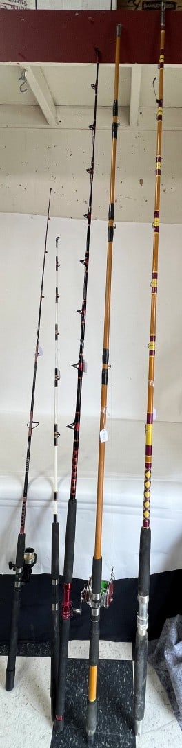 Fishing poles (5): Largest 97 1/2" H Smallest 80" H