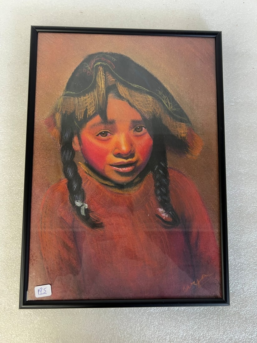 Carya Watercolor, Mexican/Indian Girl, Sgd. (1 of 2)