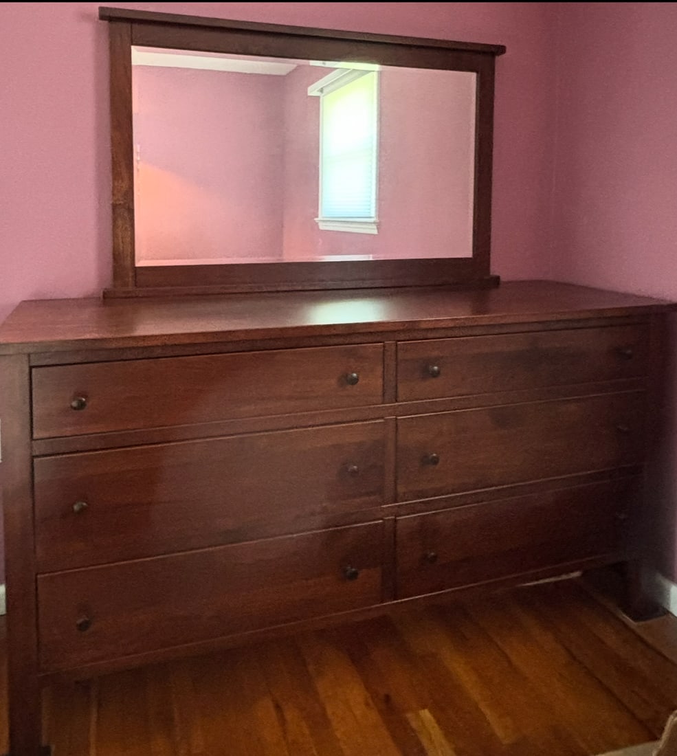 Walnut six Drawer Dresser with Mirror (1 of 1)