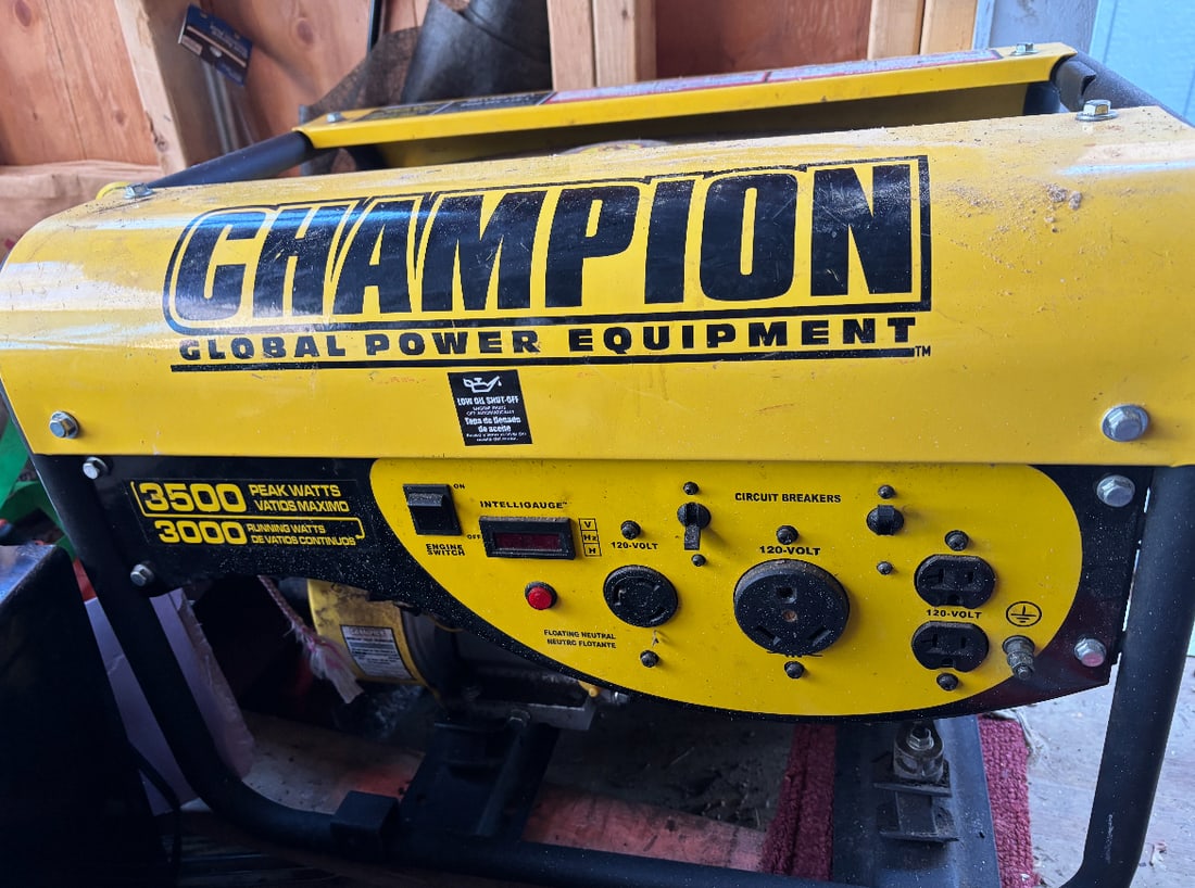 Champion Generator Global Power Equipment: 4750 Starting Wattage. 3800 Running wattage. Picked up at the house which is Local by Appointment