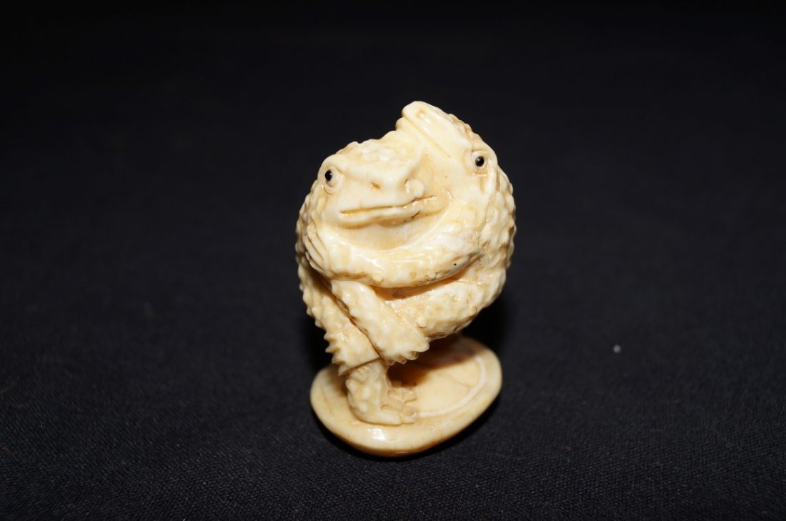 Marine Ivory Dancing Frogs netsuke: Carved netsuke; 2.25in. H.