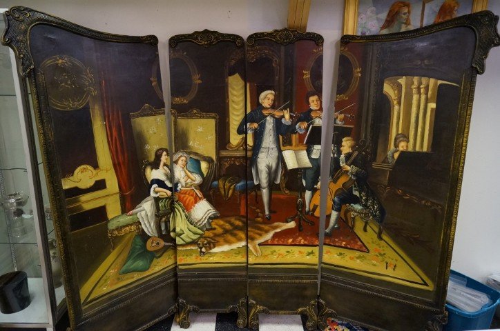 Victorian hand painted four(4) panel screen - 2