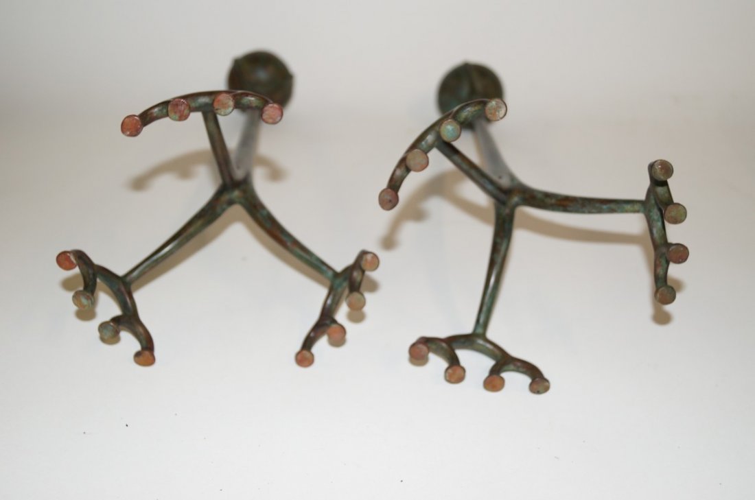 Pair of Tiffany bronze Root Candlesticks. - 2