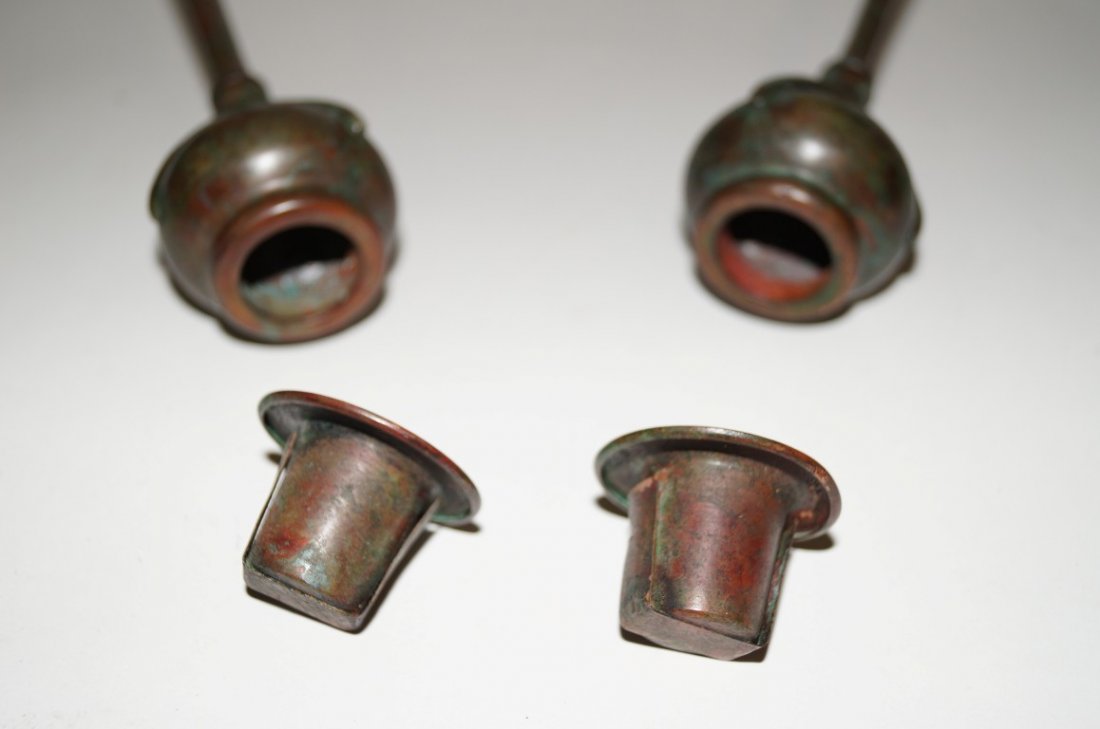 Pair of Tiffany bronze Root Candlesticks. - 5
