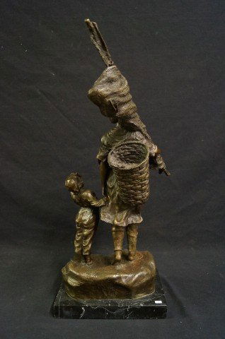 Elizabeth Nourse; Bronze grouping signed: bronze, Fisher Girl Of Picardy signed. Marble base; 25in. H.