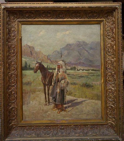 Charles Craig; Western oil painting signed: Oil on canvas, Indian Chief and Horse signed l.r.; 24in. X 20in.