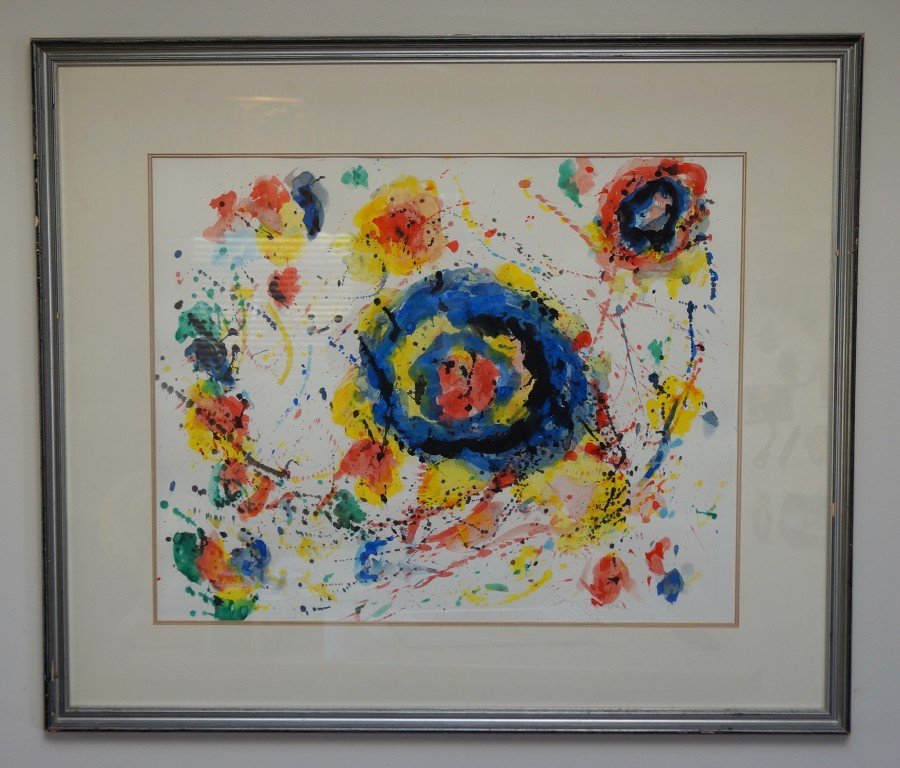 Sam Francis; 20th C. watercolor painting signed: Watercolor on paper, Abstract Composition signed l.r.; 20.25in. X 25.25in.(image size)