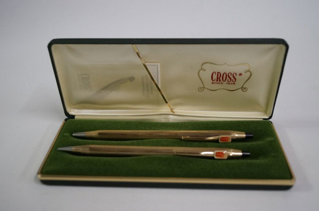 Mark Cross Coca-Cola Promotionals: Unusual Mark Cross Coca Cola advertising pen and pencil set. A ball point pen and a mechanical pencil with Coca Cola rectangular small signs at the top.