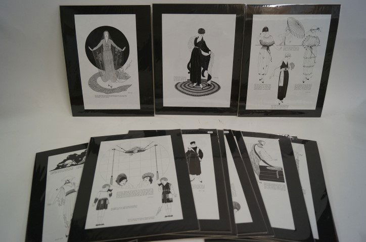 Lot of fifteen(15) Erte prints: Black and white. Costume, fashion designs. 14in. X 11 overall(15 pcs)