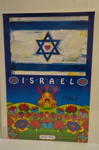 Peter Max Print: Print. Israel 50 . The Israel 50 Celebrations. Signed in permanent ink by the artist; 30in. X 24in.