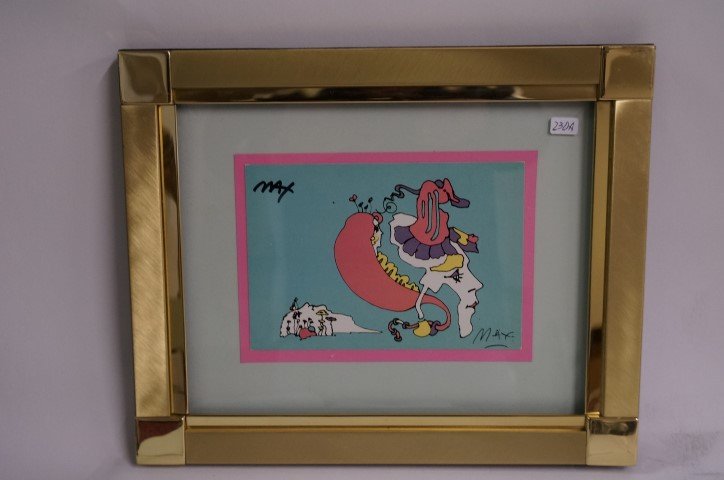 Peter Max Print: Print. Three Face, 1979. Signed in permanent ink by the artist.Gallery matted and framed; 12in. X 10in.