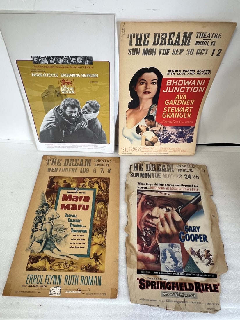 Lot of Vintage Movie Posters (4): The Lion in the Winter, Mara Maru, Springfield Rifle, Bhowani Junction. 22" H by 14" W