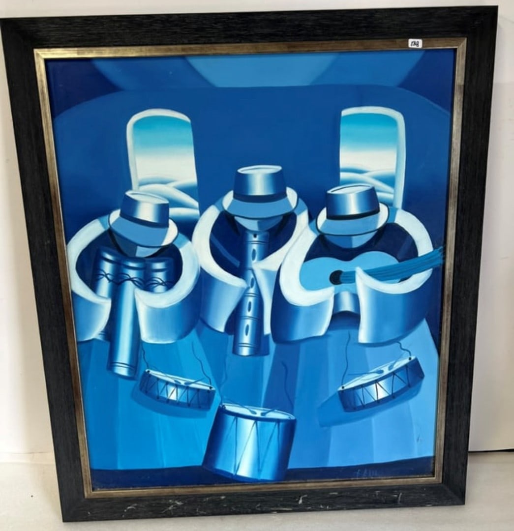 Oil on Board. Modernistic Musicians Sgd. (1 of 2)