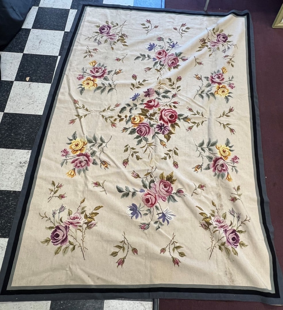 Rose Themed Needlework Tapestry: 102" H by 67 1/2" W