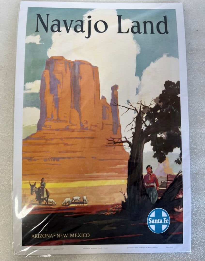 Navajo Land Arizona-New Mexico Poster: Santa Fe Designed and Printed in Hawaii Shrink Wrapped, Like New condition. Pacific Island Art Prints. 19" x 12 1/4"