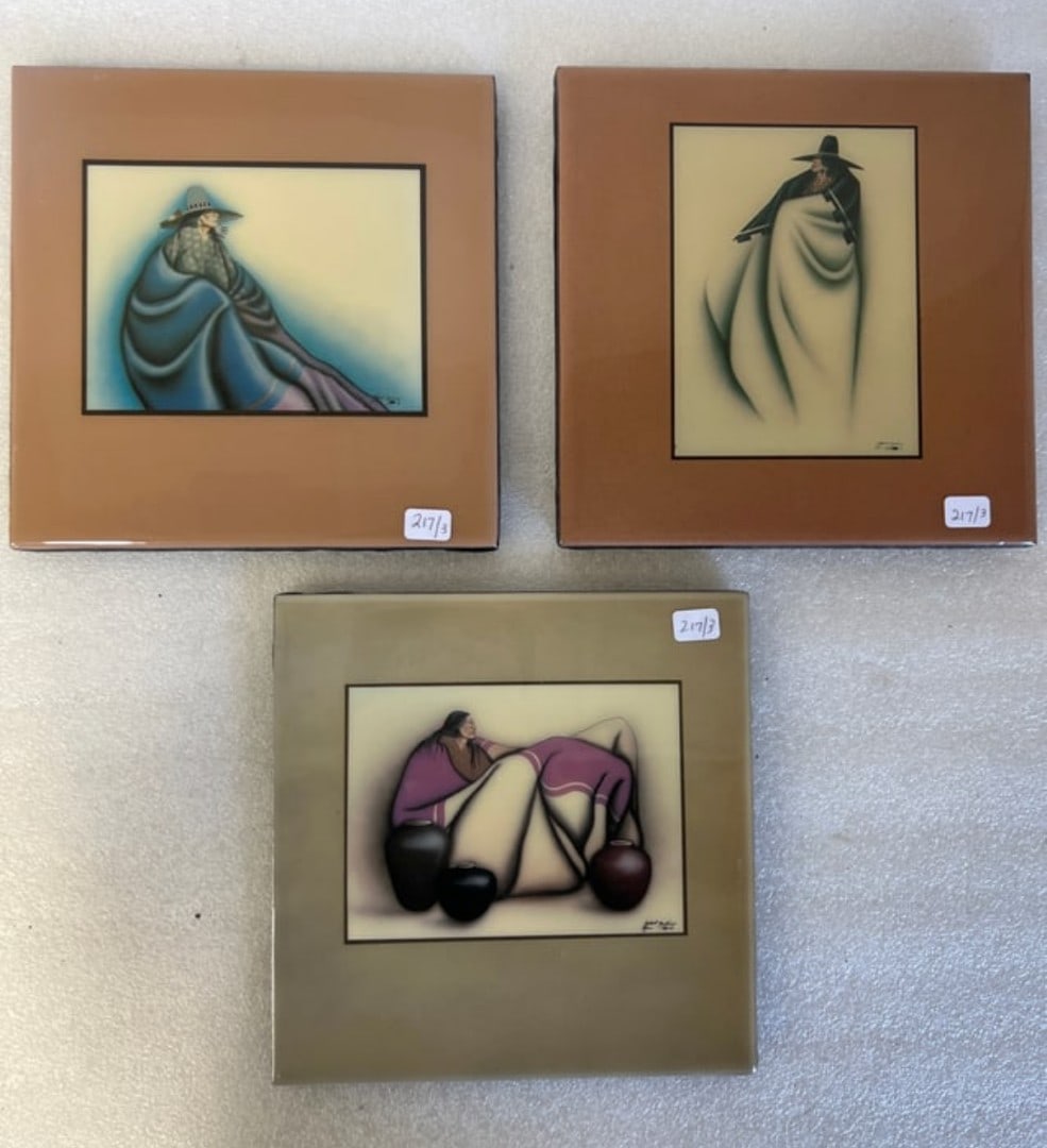 Robert Redbird Tiles (3): 8? square. All signed in the plate.
