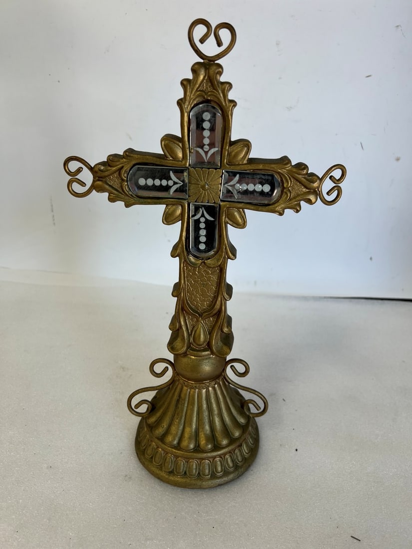 Carved Wooden and Mirrored Vintage Cross. (1 of 1)