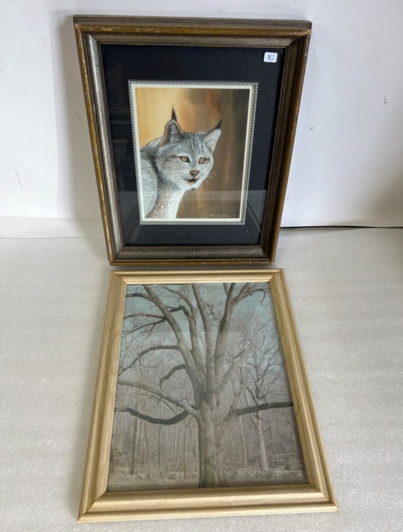 Sgd F.T. Mitchell Pastel and Print (2): Pastel 16" H by 13" W Print a woodland print 16" H by 13" W Two in the lot.