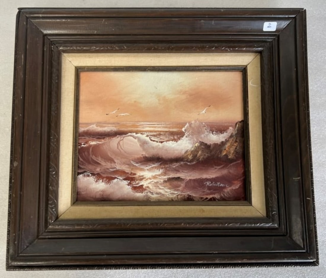 Sgd Robertson Oil on Canvas Seascape: 15" H by 17" W Signed Robertson on the canvas at front